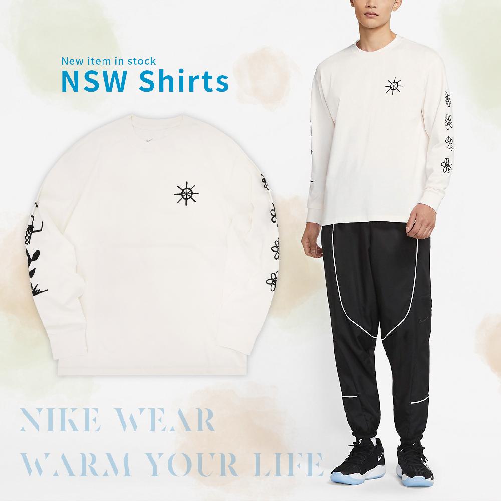 Nike 長袖上衣 NSW Shirts 男款 米白 長T 寬鬆 厚磅 大學T 休閒 衛衣 DC1286-910