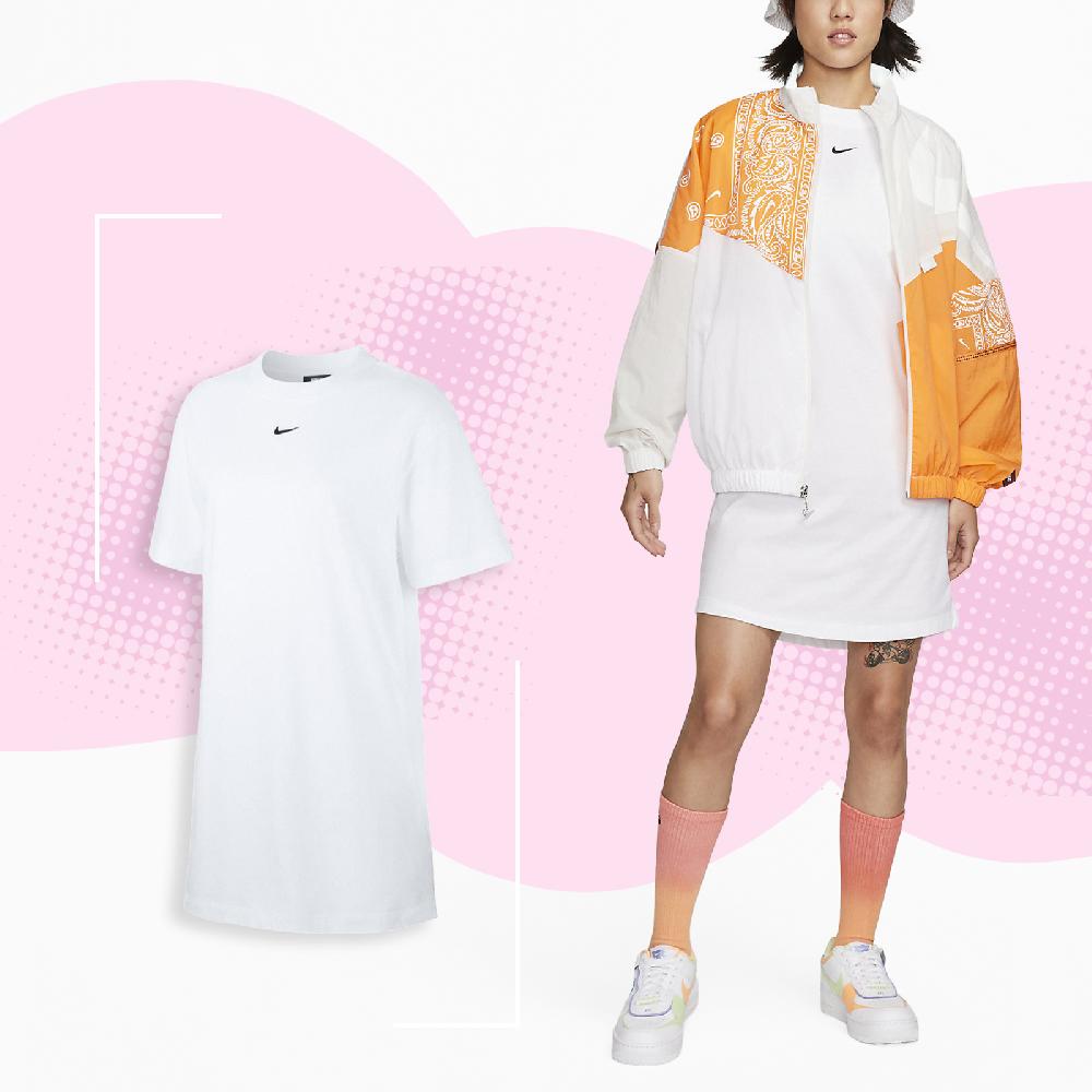 Nike 連身裙 NSW Essential 白 女款 純棉 長版上衣 小洋裝 短袖 寬鬆 DV7883-100