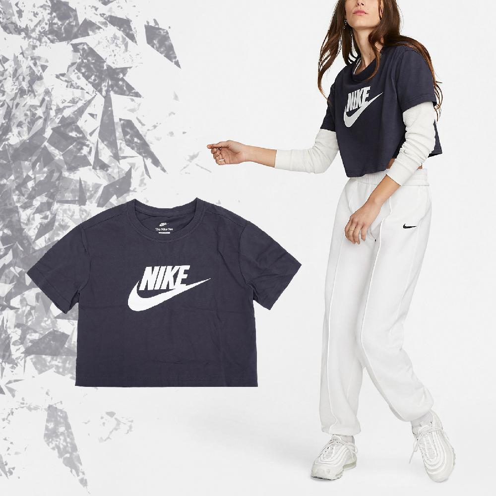 Nike 耐吉 短袖 NSW Essential 女款 短版 藍 白 大LOGO 寬鬆 純棉 短T 經典款 BV6176-015
