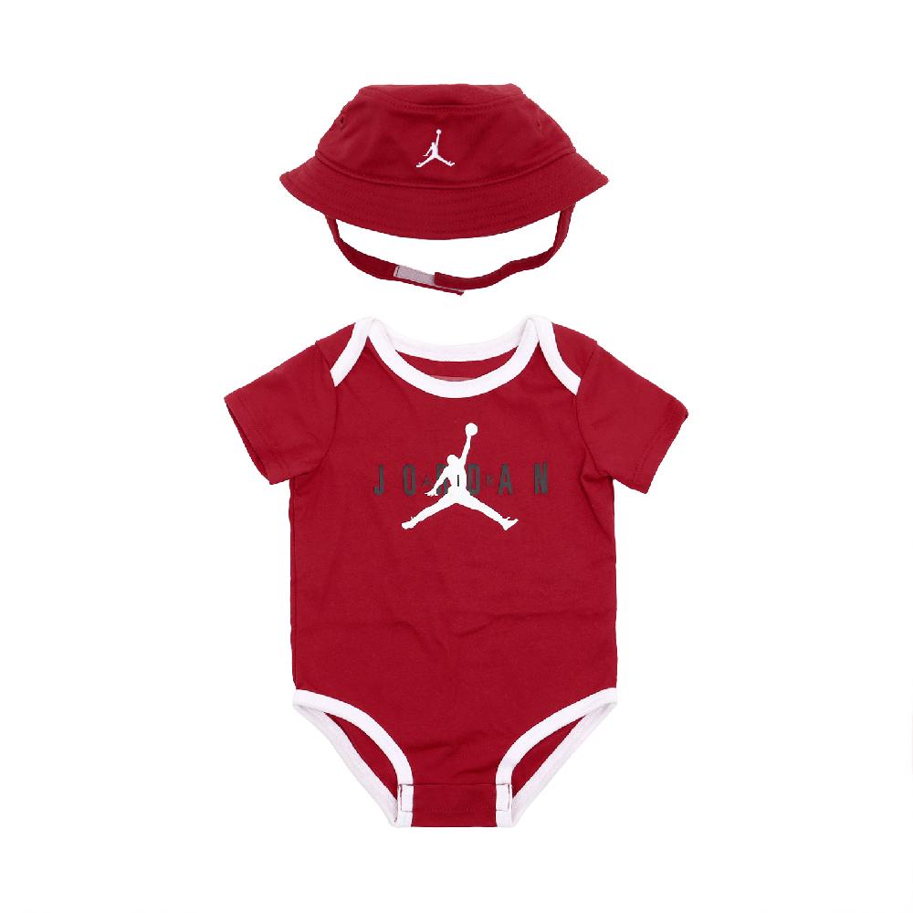 Nike 耐吉 包屁衣 Jordan Baby 寶寶上衣 紅 白 新生兒 喬丹 漁夫帽 0~12個月 JD2313026NB-002