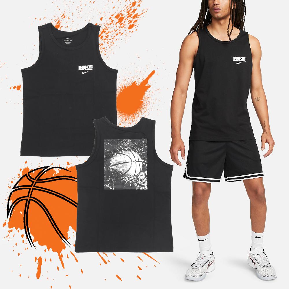 Nike 耐吉 背心 Basketball Tank Top 男款 黑 白 籃球印花 無袖 純棉 運動上衣 小勾 FJ2301-010