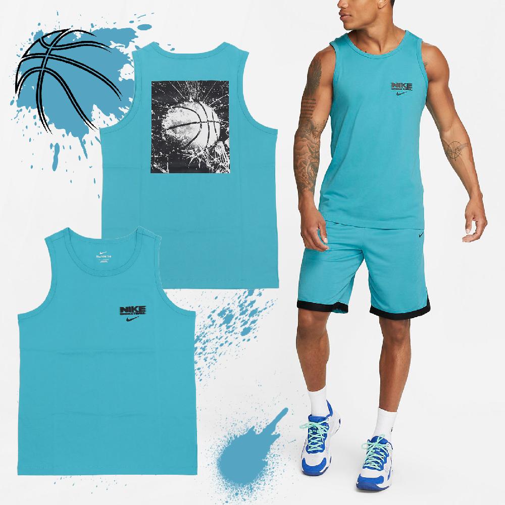 Nike 耐吉 背心 Basketball Tank Top 男款 水藍 黑 籃球印花 無袖 純棉 運動上衣 小勾 FJ2301-367