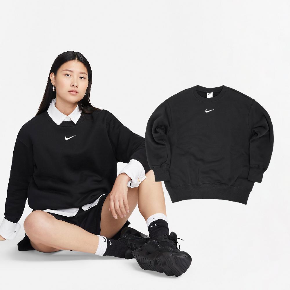 Nike 耐吉 大學T NSW Oversized 女款 黑 小勾 寬鬆 內刷毛 上衣 長袖 基本款 DQ5734-010