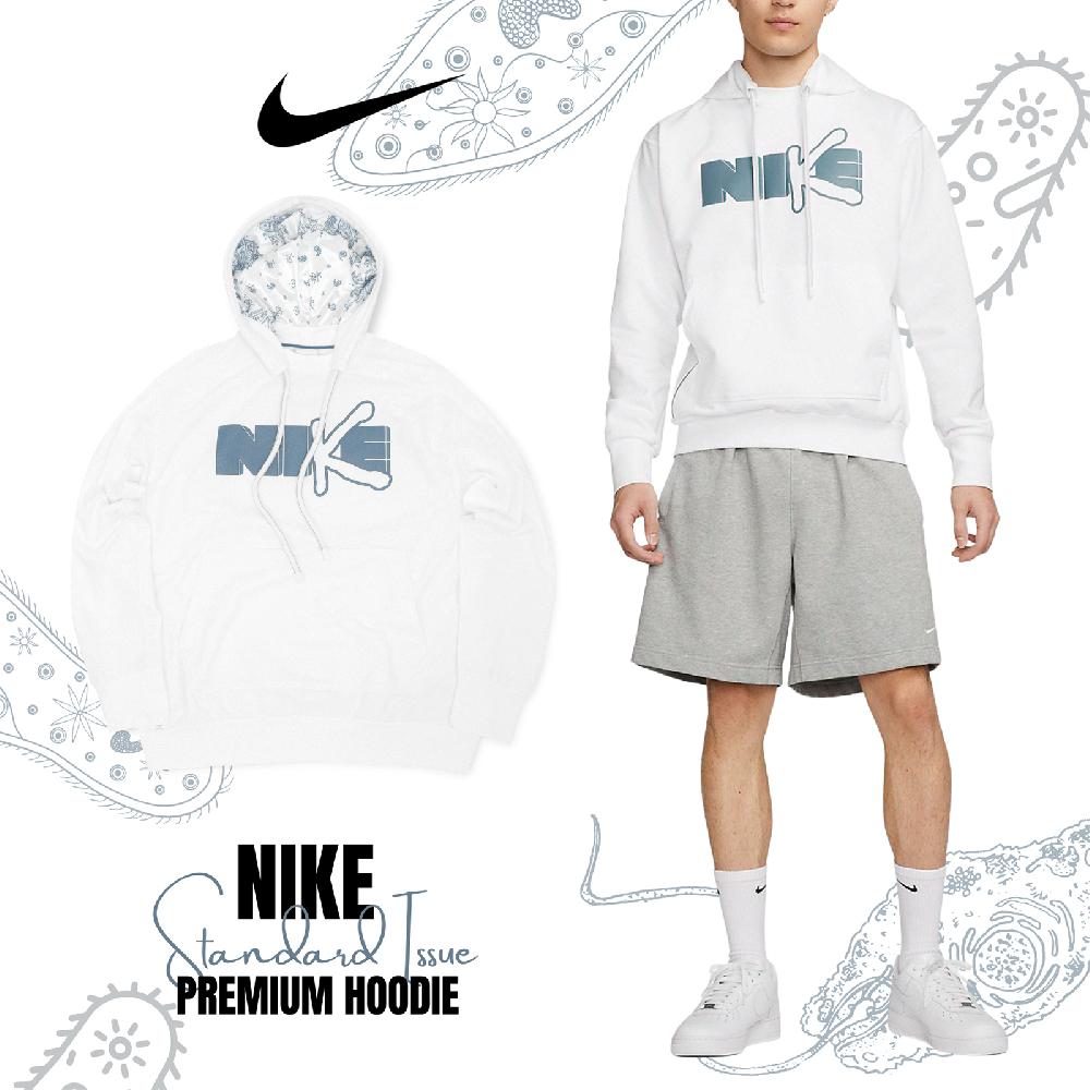 Nike 長袖上衣 Standard Issue Premium Hoodie 男款 白 藍 寬鬆 連帽 袋鼠口袋 DV9502-100
