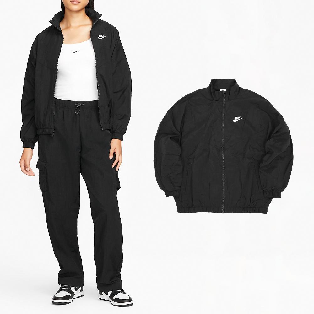 Nike 耐吉 外套 NSW Essential Windrunner 女款 黑 白 立領 抽繩 寬鬆 風衣 夾克 DM6186-010