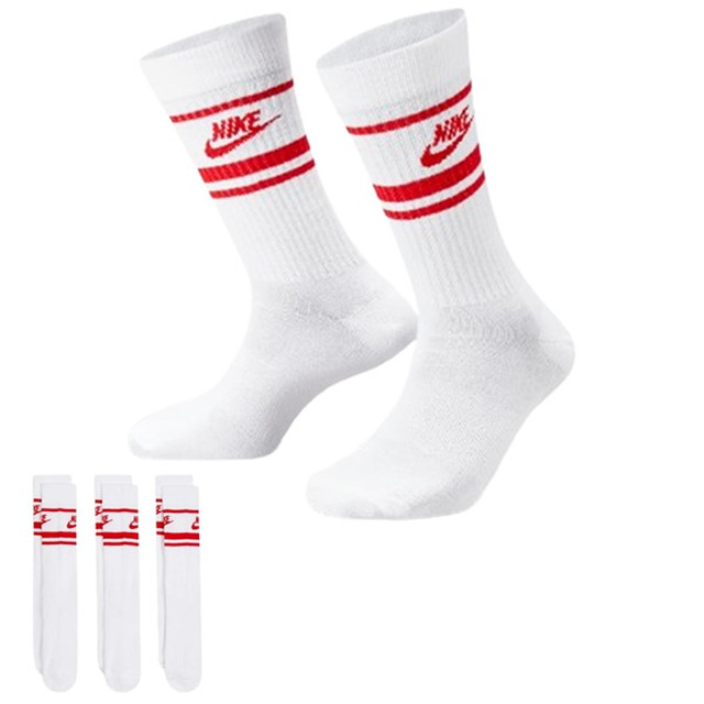 NIKE 長襪 EVERYDAY PLUS 白紅 條紋 中高筒 三雙一組 襪子 DX5089-102