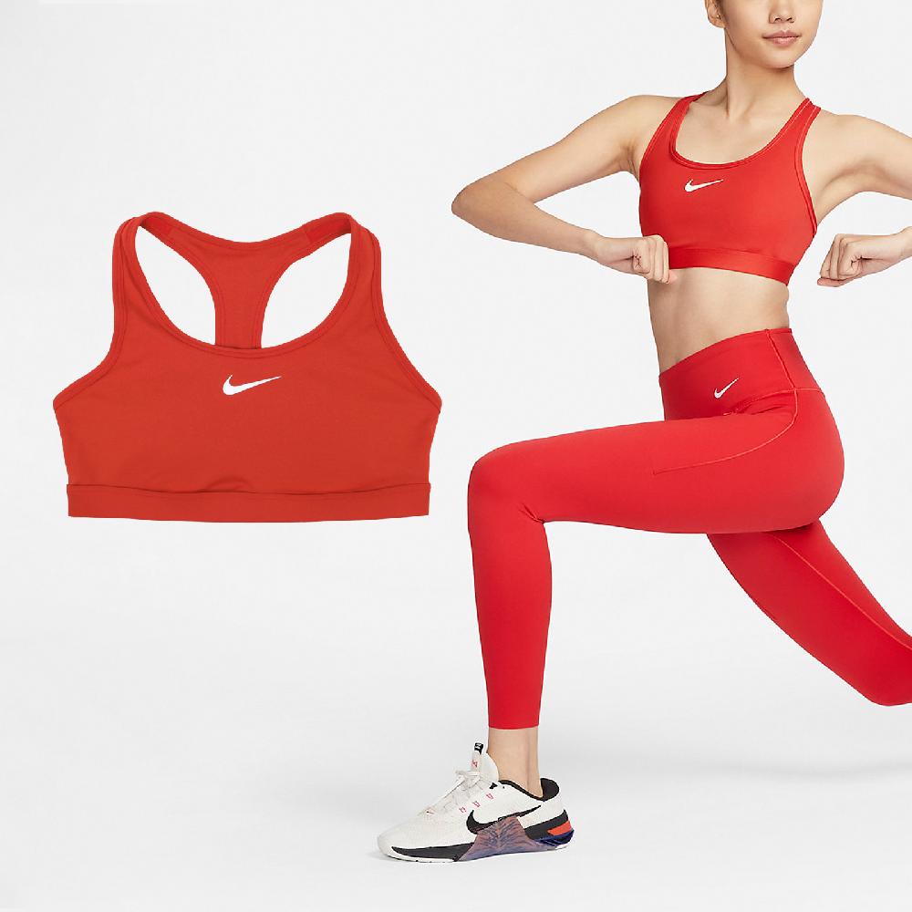 Nike 耐吉 運動內衣 Swoosh 紅 白 速乾 中強度支撐 彈性 健身 瑜珈 DX6822-657