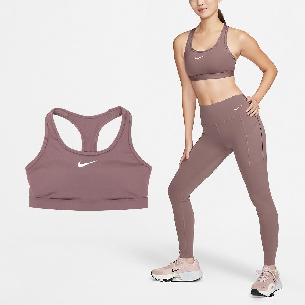 Nike 耐吉 運動內衣 Swoosh 棕 白 速乾 中強度支撐 彈性 健身 瑜珈 DX6822-208