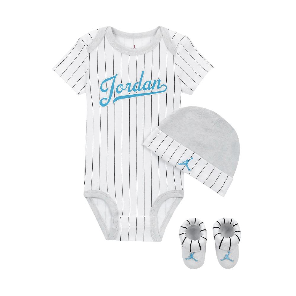 Nike 耐吉 包屁衣 Jordan Baby Bodysuits 白 藍 純棉 按扣 套組 帽子 襪子 嬰兒 JD2413030NB-002