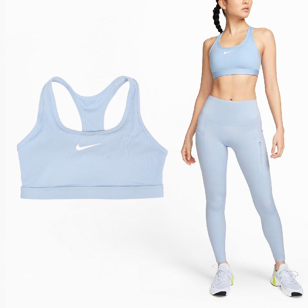 Nike 耐吉 運動內衣 Swoosh 藍 白 中強度支撐 速乾 彈性 健身 瑜珈 DX6822-440