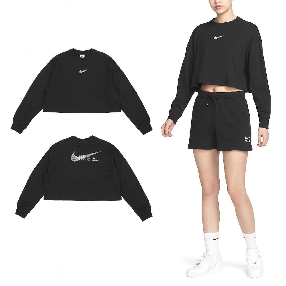 Nike 耐吉 短版長袖 NSW Swoosh 黑 白 上衣 女款 寬鬆 基本款 長T DR5633-010