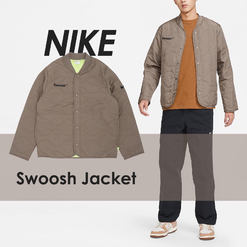 Nike 外套 NSW Swoosh 棕 咖啡 男款 菱格紋 鋪棉 刺繡 標語 夾克 FB1909-031