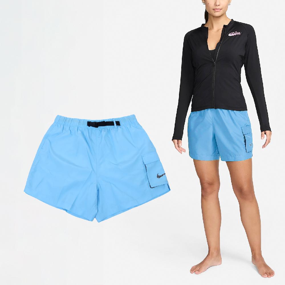 Nike 耐吉 短褲 Voyage Cover-Up 女款 藍 黑 Swim 泳裝 泳褲 可條腰帶 拉鍊口袋 游泳 NESSE321-486