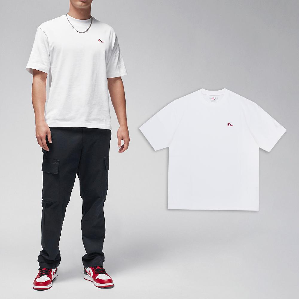 Nike 耐吉 短袖 Jordan Brand Tee 男款 白 紅 純棉 刺繡 AJ1 短T 棉T FN5983-100