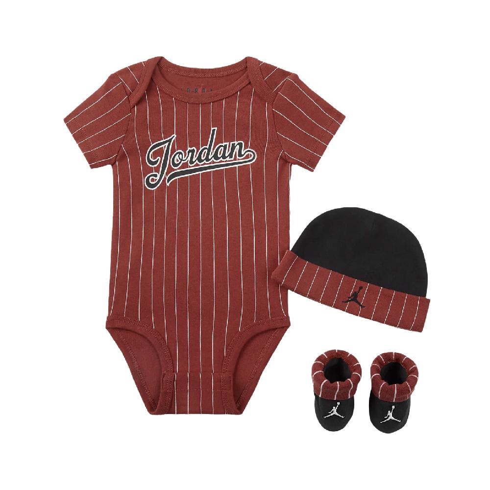包屁衣 Jordan Baby 紅 黑 純棉 按扣 套組 帽子 襪子 嬰兒 3入組禮盒 JD2413030NB-001