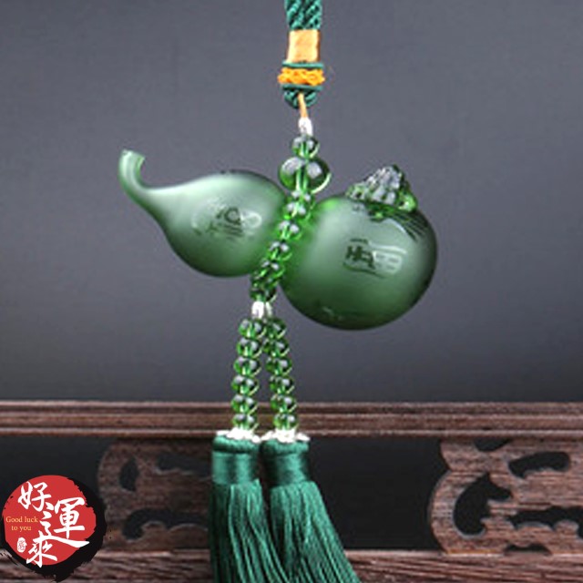 ★好運來★精美招財琉璃貔貅葫蘆吊飾-綠色-內可裝香水