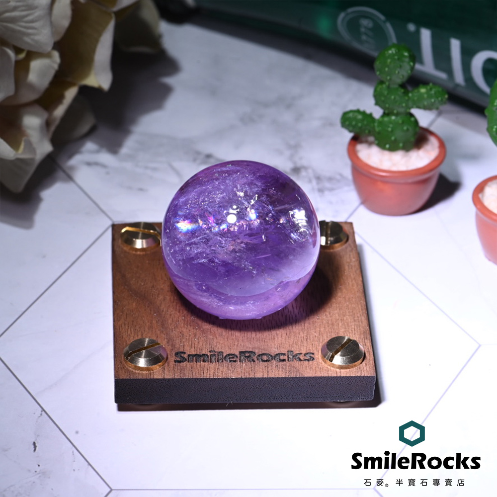 SmileRocks 石麥 帶彩虹光紫晶球 直徑3.7cm No.051510107