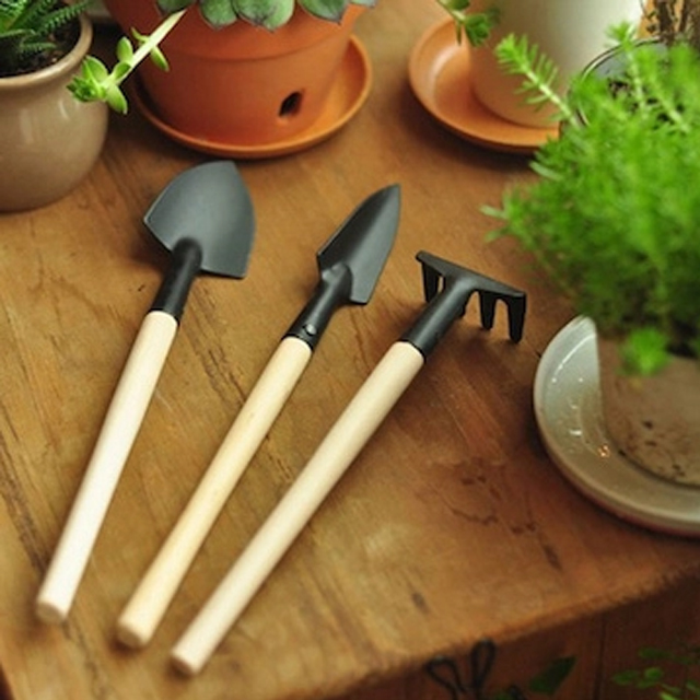 【Meric Garden】多肉植物微景觀迷你園藝工具三件組(鏟/鍬/耙)