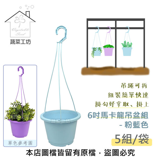6吋馬卡龍吊盆組-粉藍色 *5組/袋