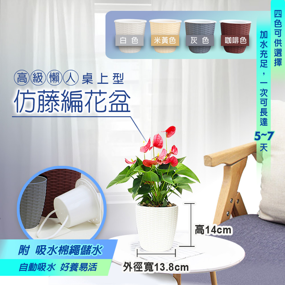 【fioJa 費歐家】高階 懶人模擬藤編自動吸水儲水 桌上型花盆