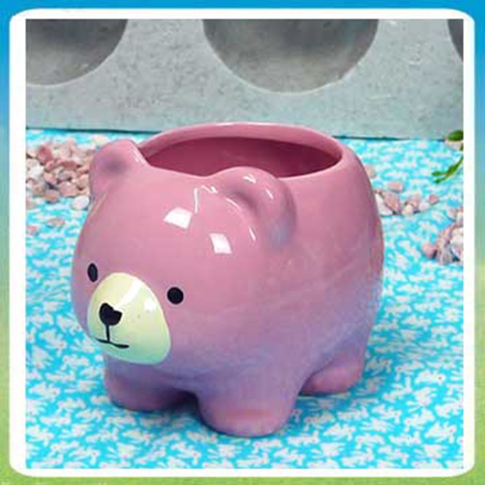 【蔬菜工坊】快樂小熊陶瓷造型花盆-粉紅色