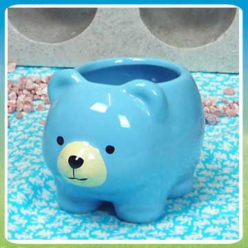 【蔬菜工坊】快樂小熊陶瓷造型花盆-藍色