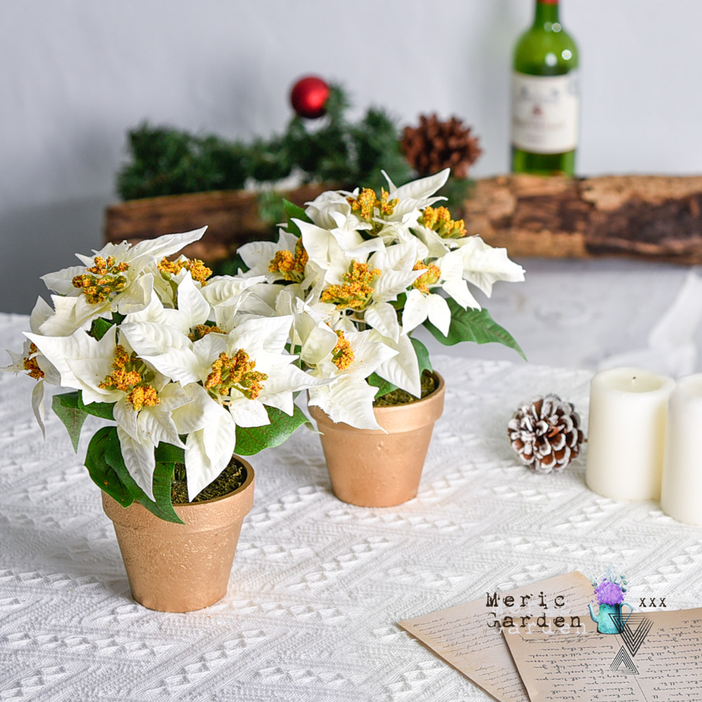 【Meric Garden】高模擬手工限定雪白聖誕紅小盆栽