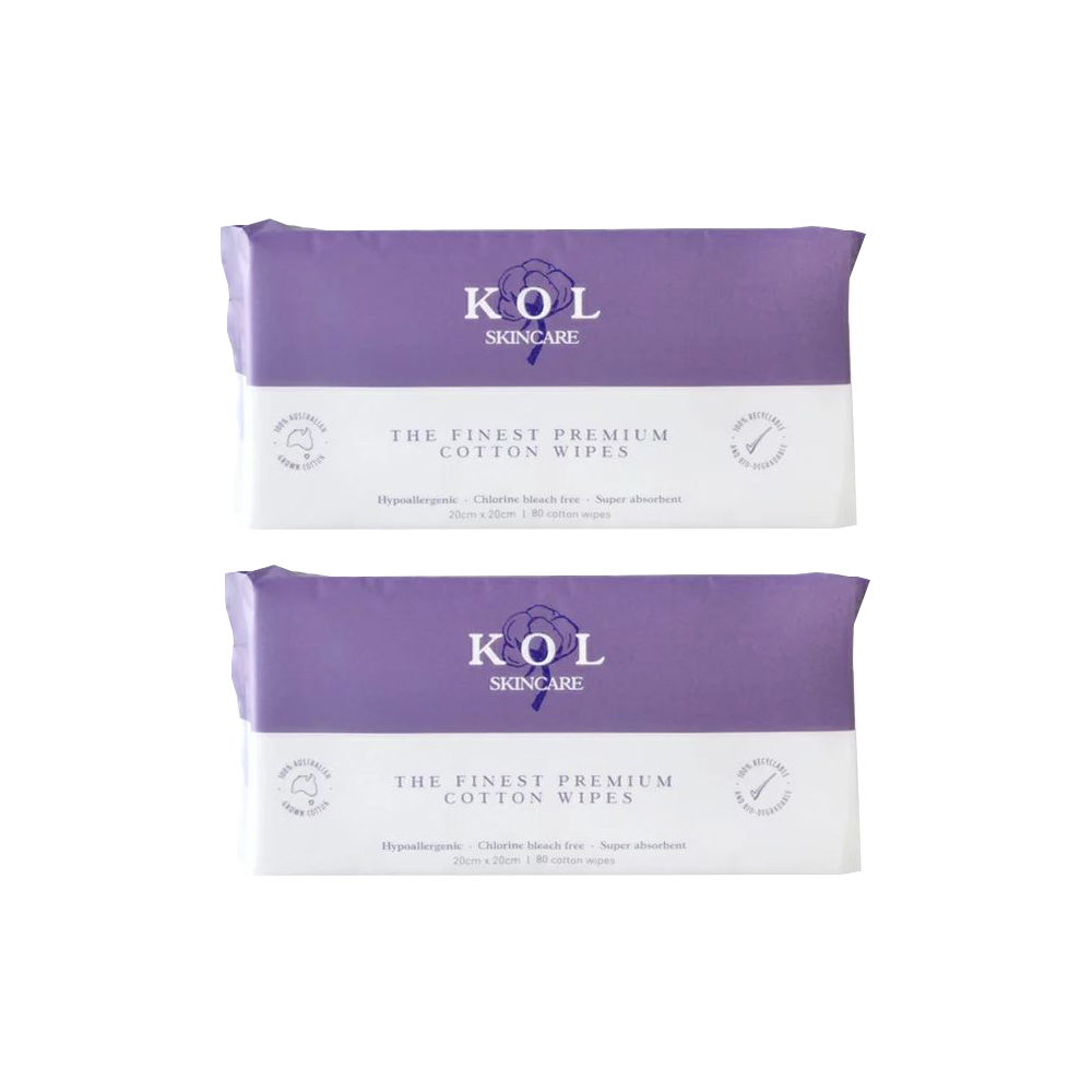 (2包)澳洲KOL-可重複使用100%純棉潔膚巾20x20cm加大版80抽/包