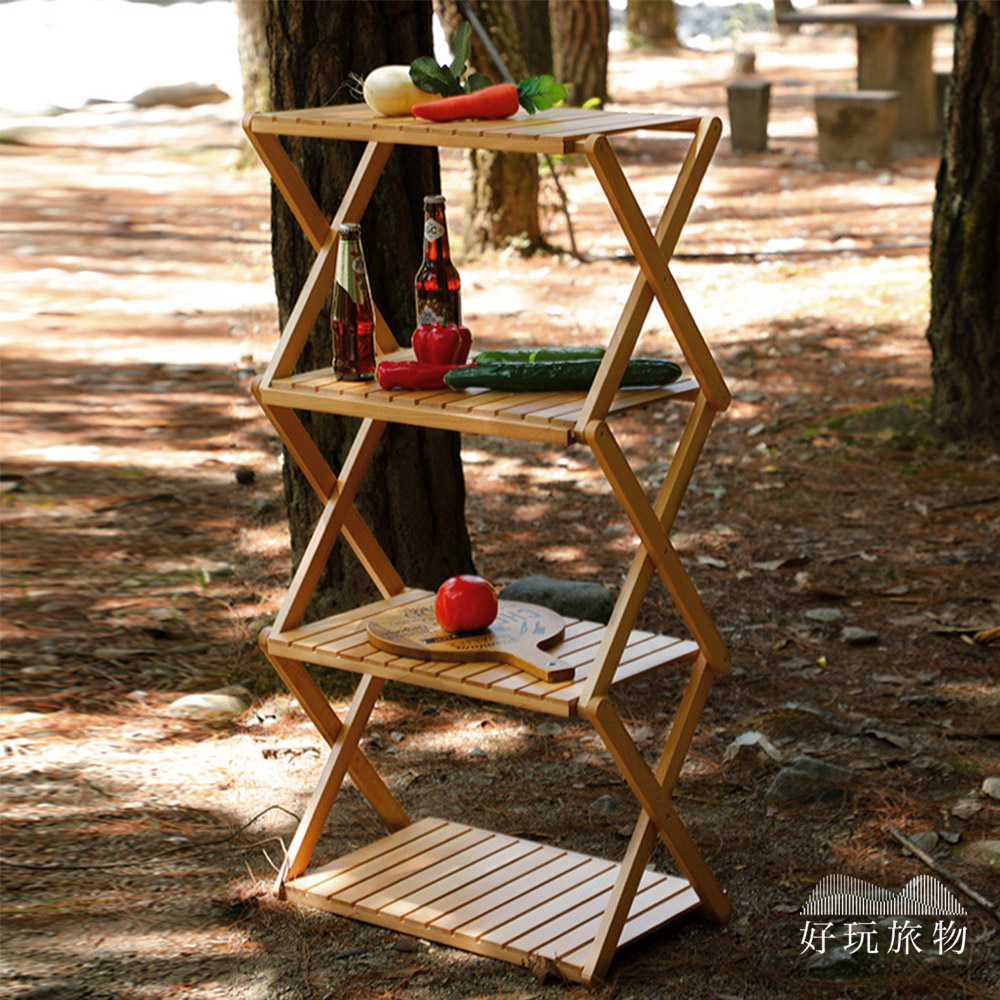 【好玩旅物】竹木可變形折疊置物架野餐桌露營層架(附收納袋)