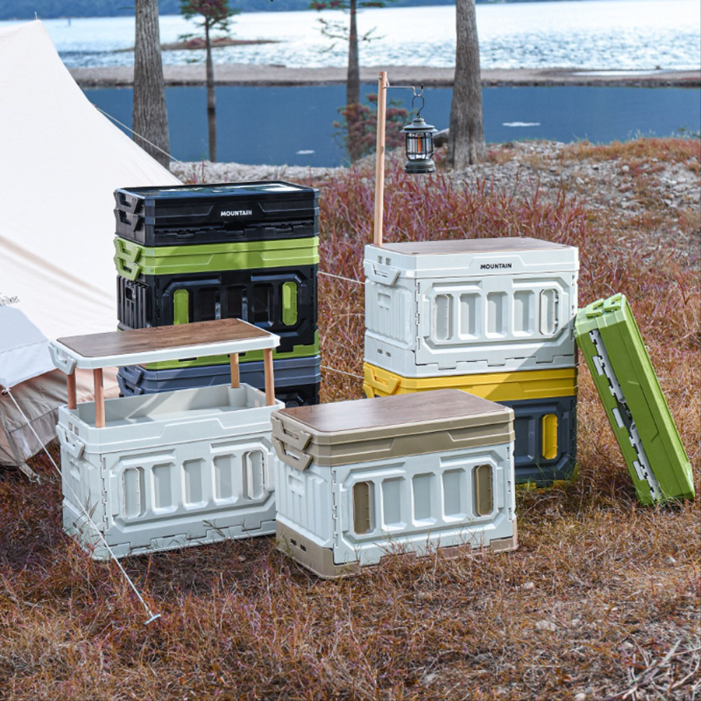 野營露營可折疊2層置物箱 野餐收納桌(大容量折疊收納箱)