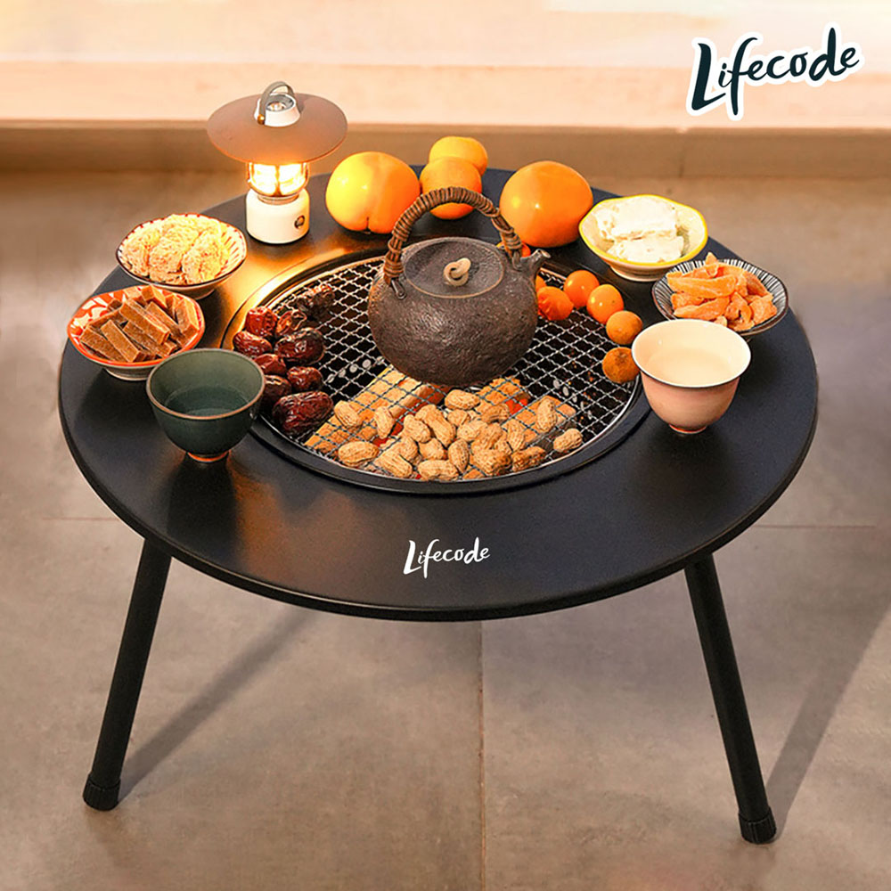 【LIFECODE】圍爐燒烤桌/烤肉架/烤肉桌/焚火臺-(含304不鏽鋼烤網+提袋)