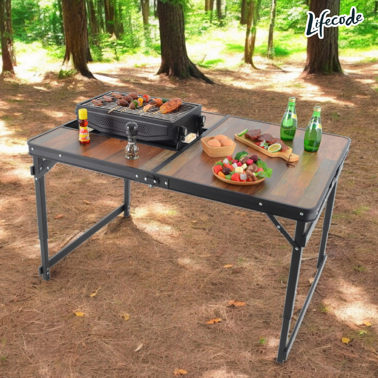 LIFECODE 黑電木加寬鋁合金BBQ燒烤桌/折疊桌(120*80cm)-附背袋