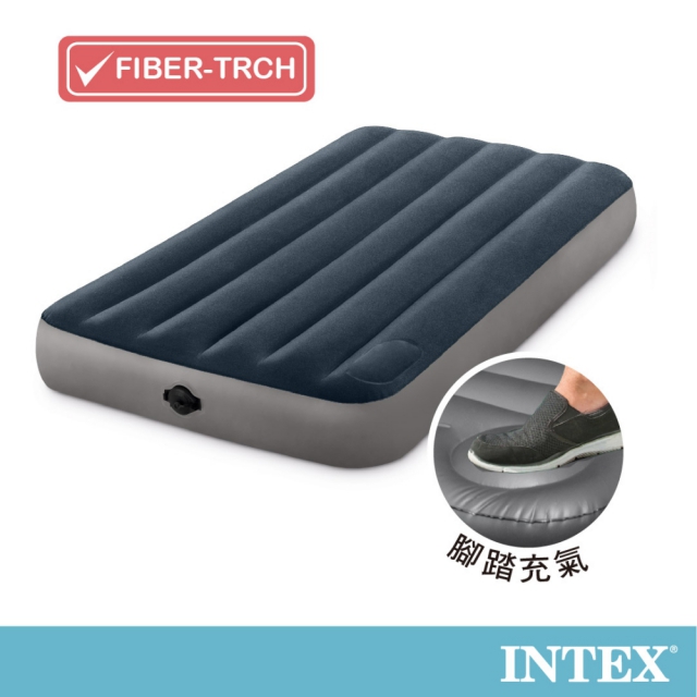 INTEX經典海軍藍(電池式幫浦+腳踏幫浦)-單人加大充氣床-寬99cm (64781)