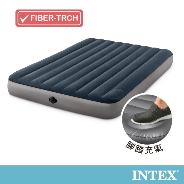 INTEX經典海軍藍(電池式幫浦+腳踏幫浦)-雙人加大充氣床-寬152cm (64783)