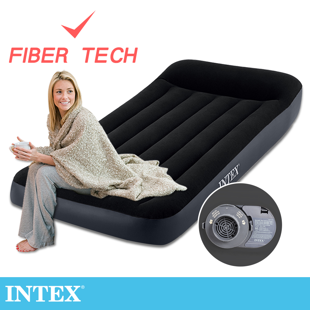 INTEX 舒適單人加大(FIBER TECH)內建幫浦充氣床-寬99cm(64145ED)