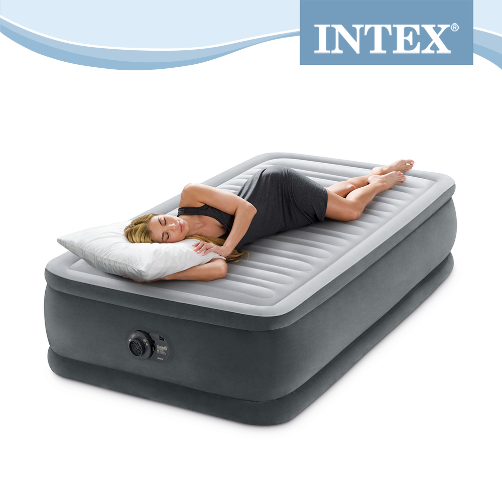INTEX 豪華型橫條加高內建電動幫浦單人加大充氣床墊-寬99cm(64411)