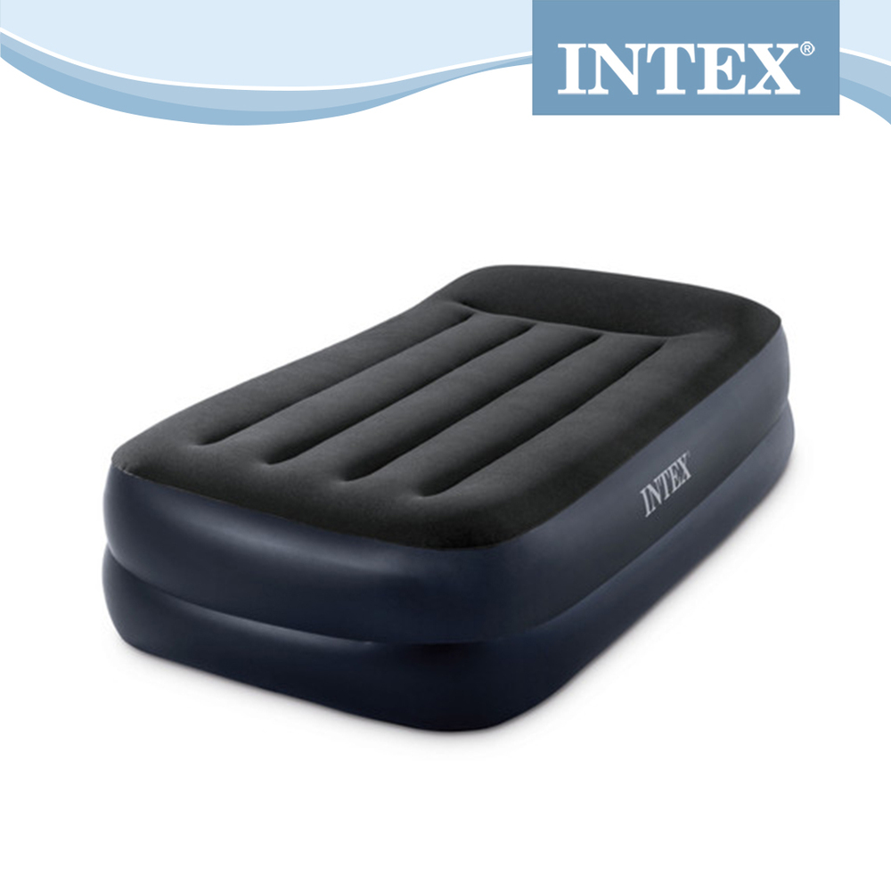 INTEX舒適雙層單人加大充氣床墊-內建電動幫浦-有頭枕(寬99*191*42cm)(64121ED)