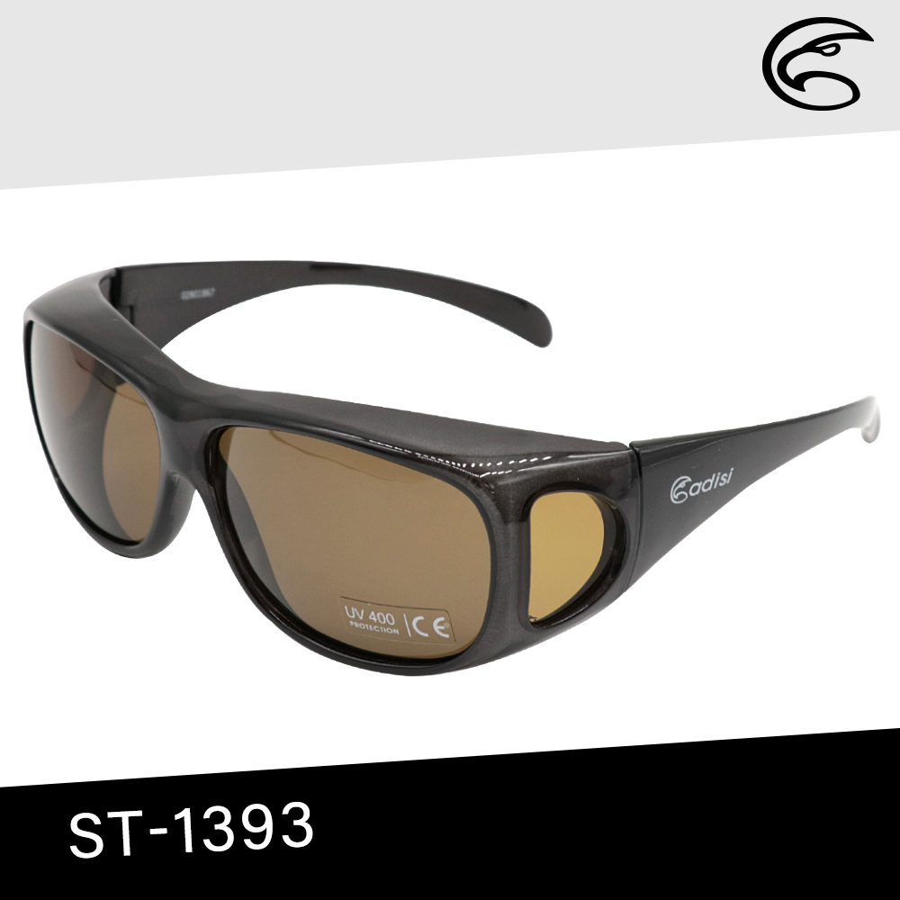 ADISI 偏光太陽眼鏡ST-1393 透明黑框/深茶片