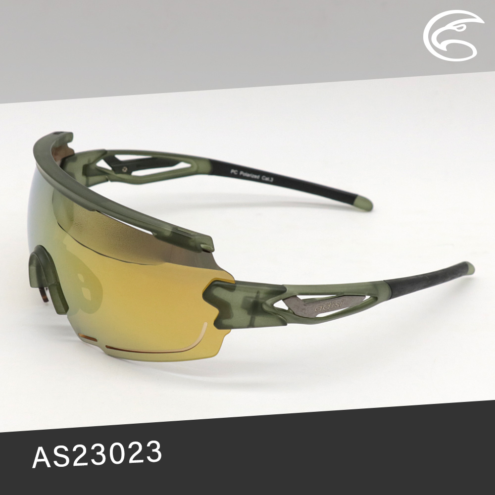 ADISI 偏光太陽眼鏡 AS23023 / 透明霧綠框 (茶色片)+金色REVO鍍膜