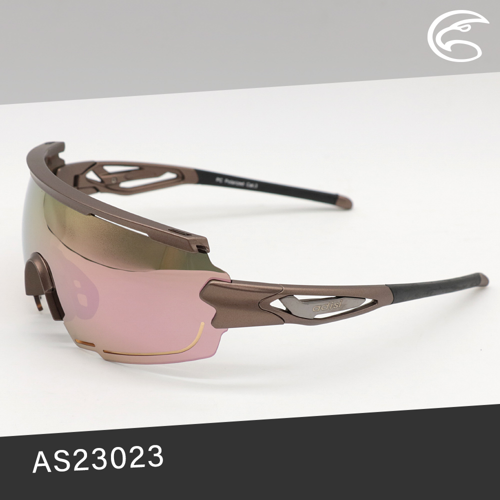 ADISI 偏光太陽眼鏡 AS23023 / 金屬茶框 (茶色片)+玫瑰金REVO鍍膜