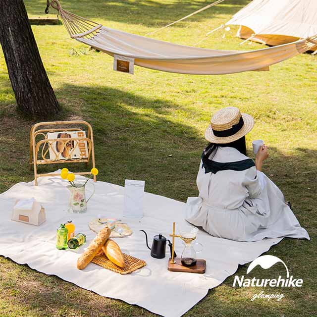Naturehike 簡約復古 素面帆布野餐墊 地墊 附皮革收納帶 白色
