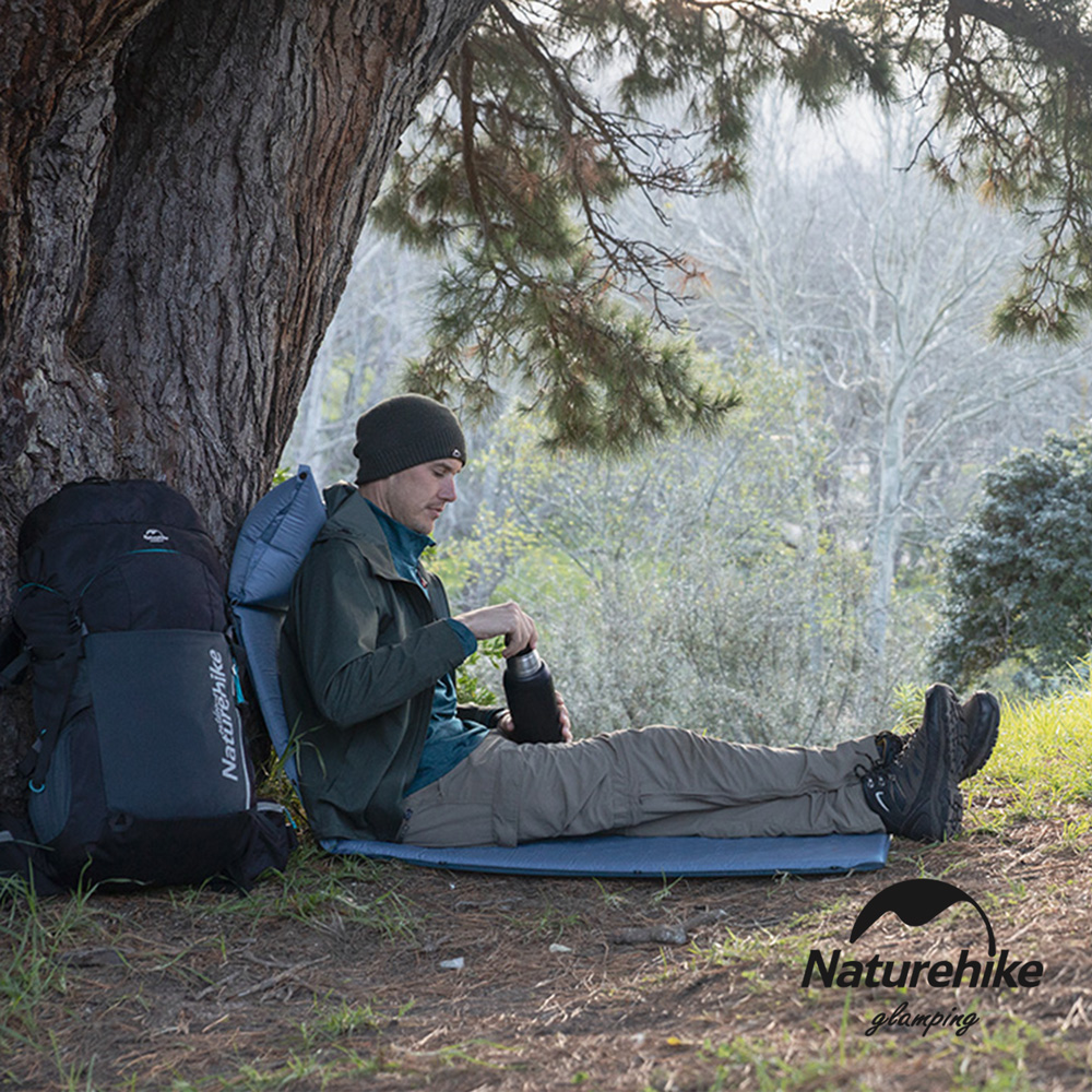 Naturehike 自動充氣 可拼接帶枕式單人睡墊 石墨藍 Q010-D1