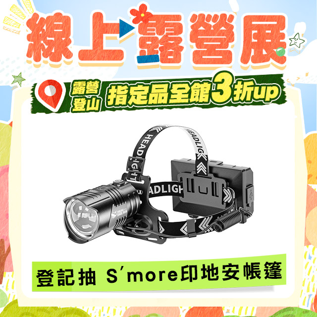 微笑鯊【K300 16核 極亮變焦強光頭燈】頭戴式 釣魚夜釣 充電頭燈 露營燈 登山 戶外照明