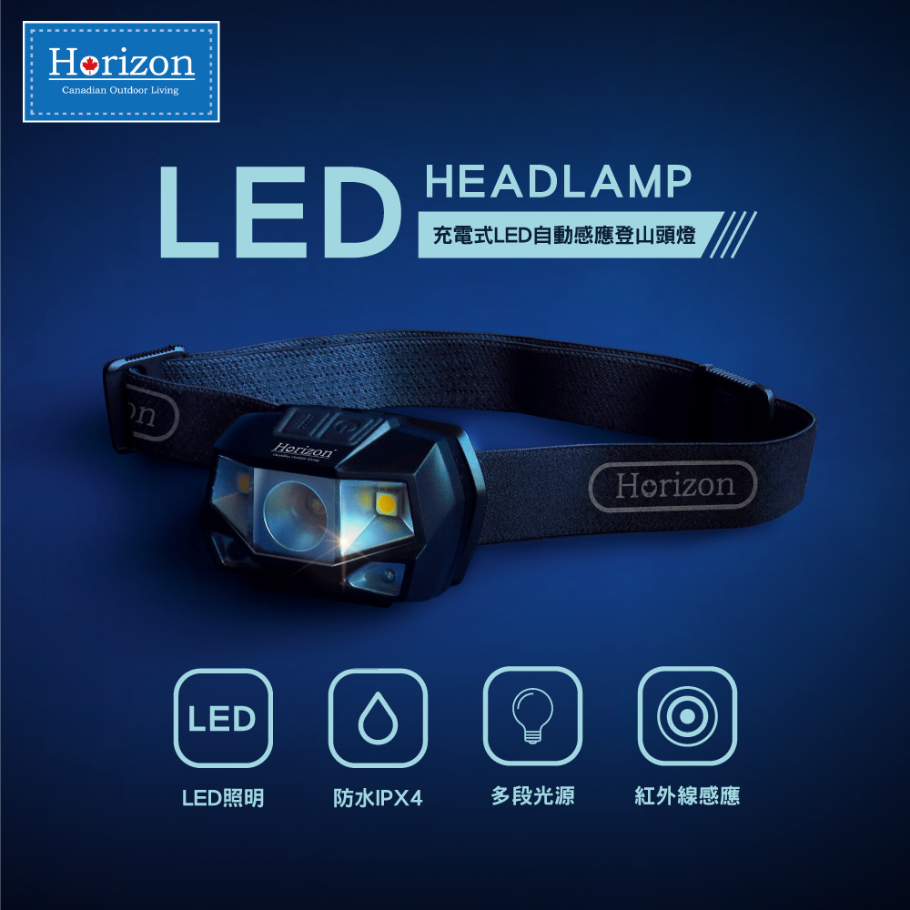 【Horizon 天際線】充電式LED自動感應登山頭燈