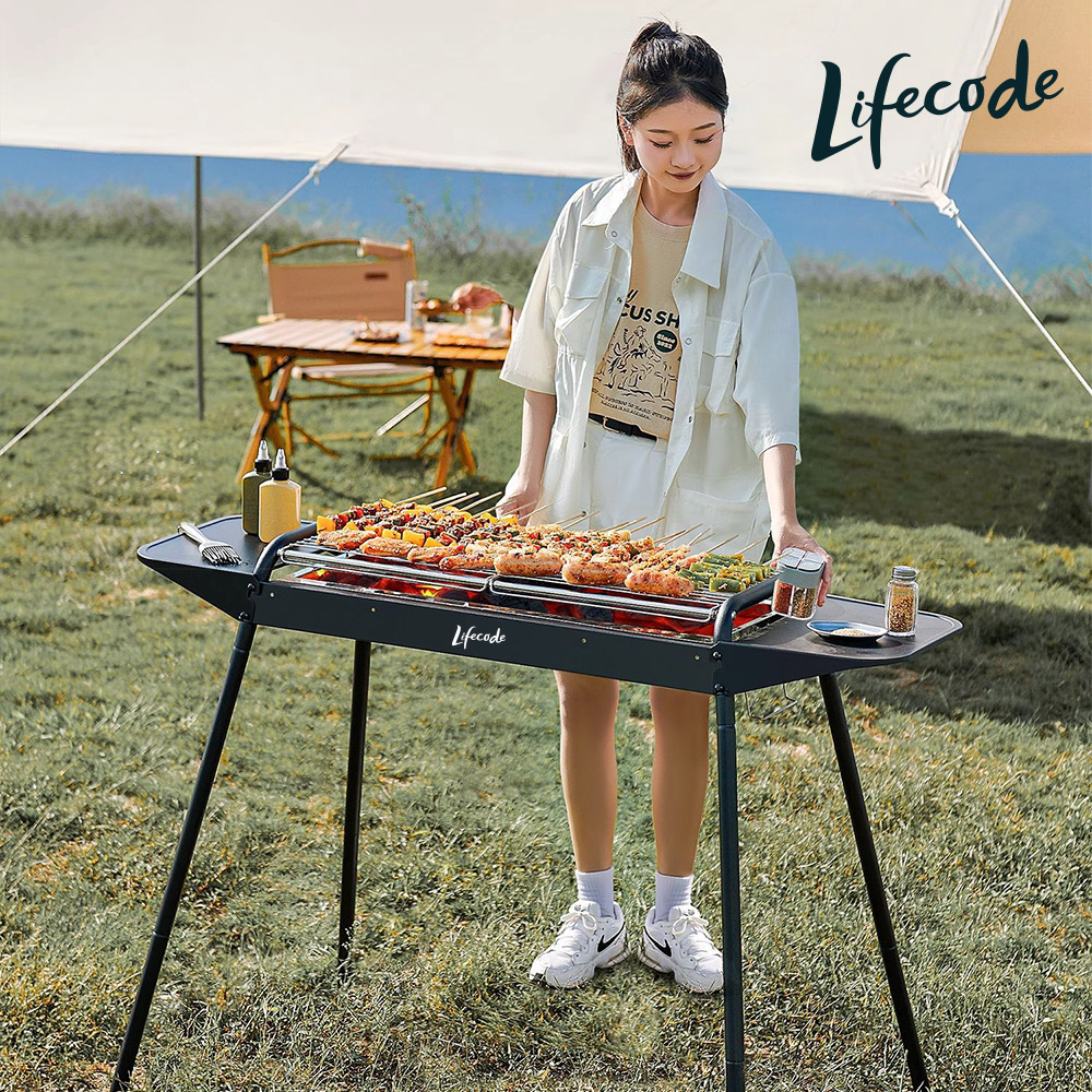 LIFECODE黑武士大型烤肉架-304不鏽鋼烤網+不沾烤盤-附收納袋 12410290