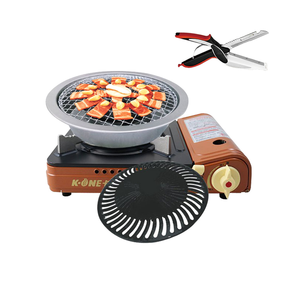 【夯肉烤肉必buy】卡旺雙安全式卡式爐001D+兩用燒烤盤+多功能砧板剪刀