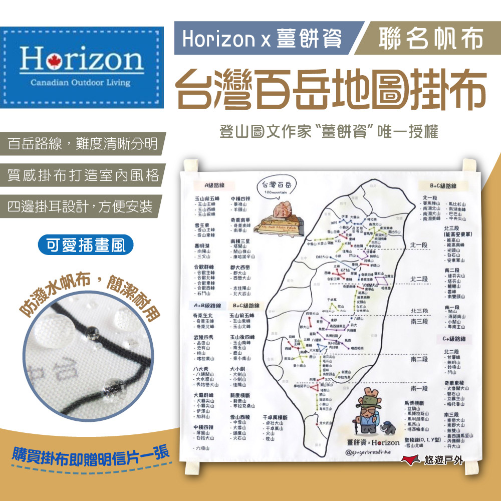 【Horizon x 薑餅資】帆布台灣百岳地圖掛布