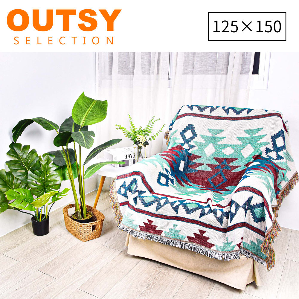 【OUTSY】150×125cm民族風露營居家雙面針織蓋毯沙發毯 魚池梅拉倫