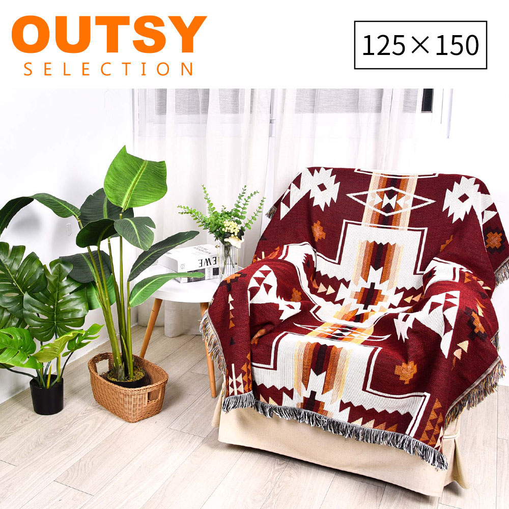 【OUTSY】150×125cm民族風露營居家雙面針織蓋毯沙發毯 赫菲斯神殿