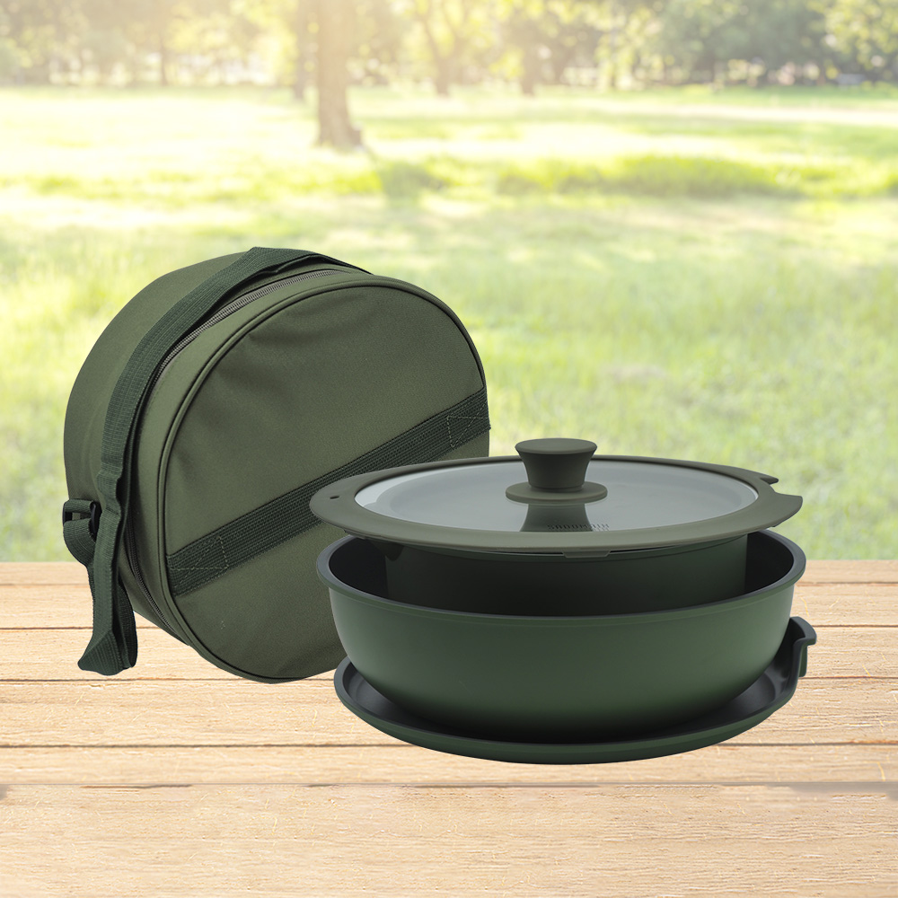 仙德曼露營鍋具組-不沾烤盤系列-森林綠